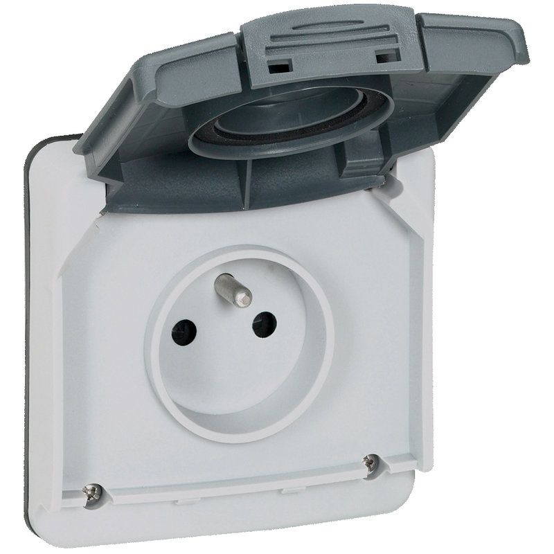 Legrand 090486 - Prise de courant étanche 2P+T avec volet Plexo IP66 composable 16A 250V~ - gris