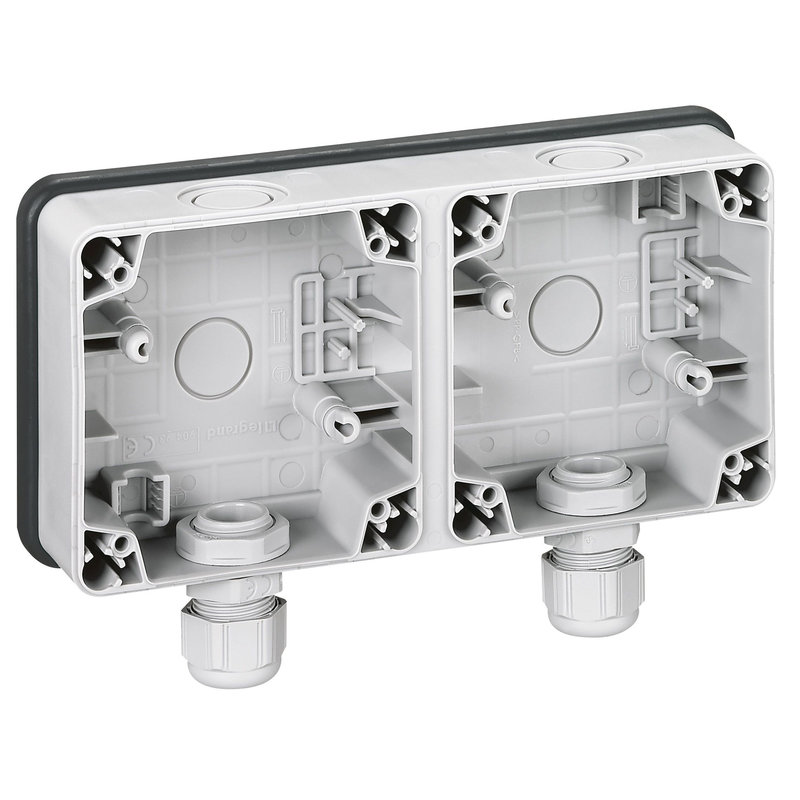 Legrand 090493 - Boîtier étanche 2 postes horizontaux Plexo IP66 composable - gris