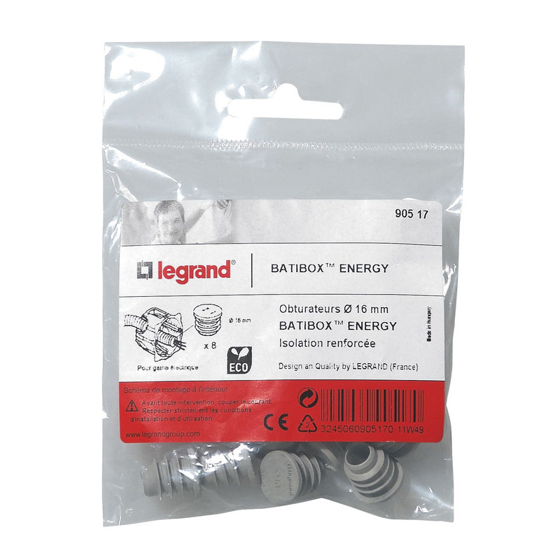 Legrand 090517 - Lot de 8 obturateurs pour boîte à encastrer Ecobatibox - Ø16mm