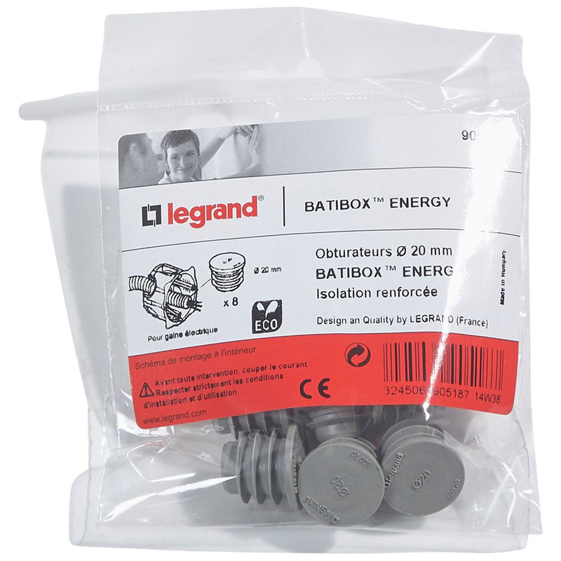 Legrand 090518 - Lot de 8 obturateurs pour boîte à encastrer Ecobatibox - Ø20mm