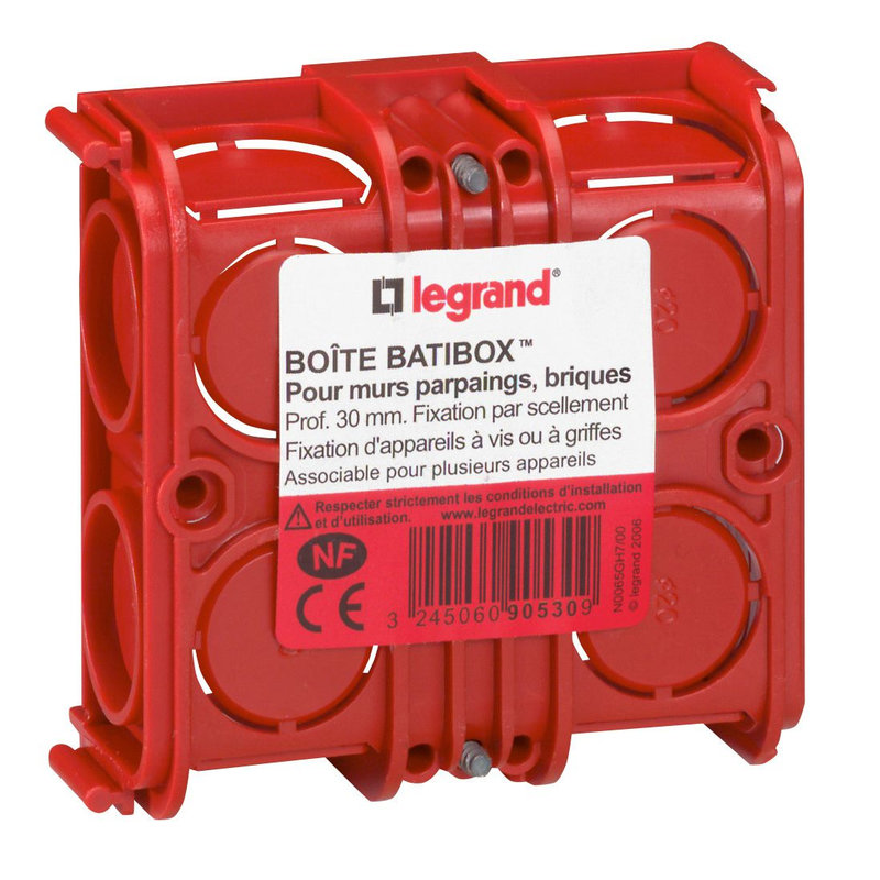 Legrand 090530 - Boîte à encastrer carrée Batibox maçonnerie - 1 poste profondeur 30mm