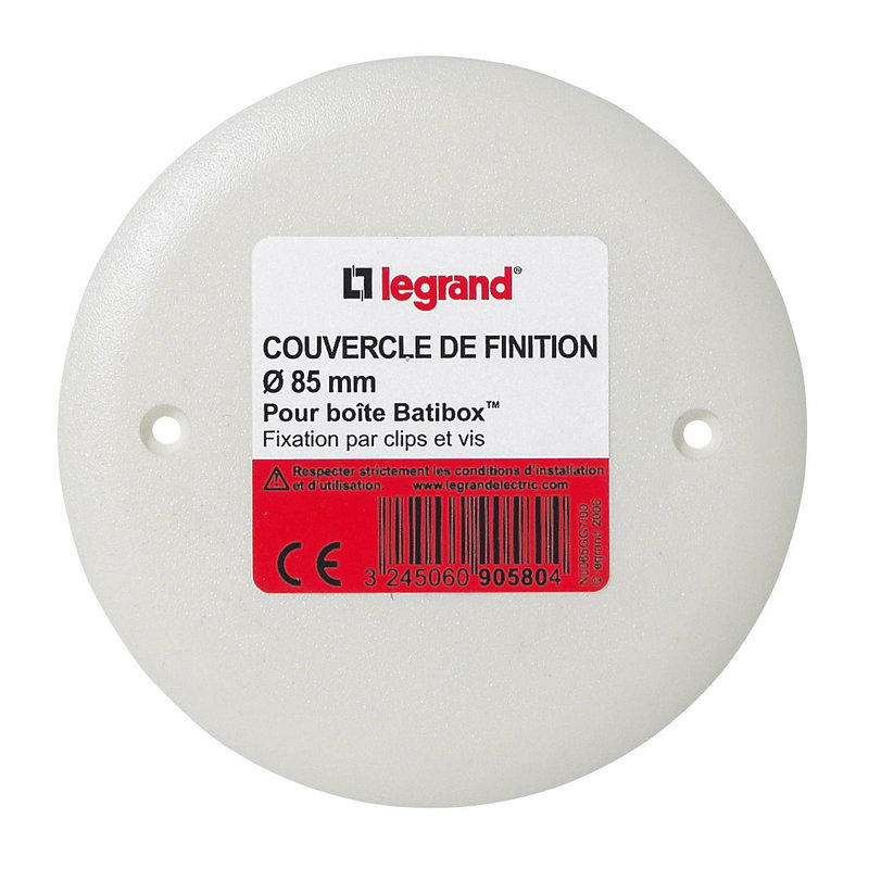 Legrand 090580 - Couvercle pour boîte à encastrer Batibox maçonnerie - Ø85mm
