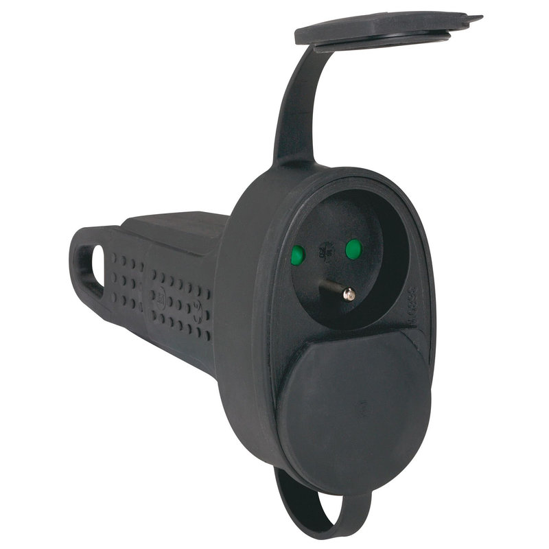 Legrand 090820 - Fiche multiprise caoutchouc avec terre 2 sorties frontales - noir avec volet