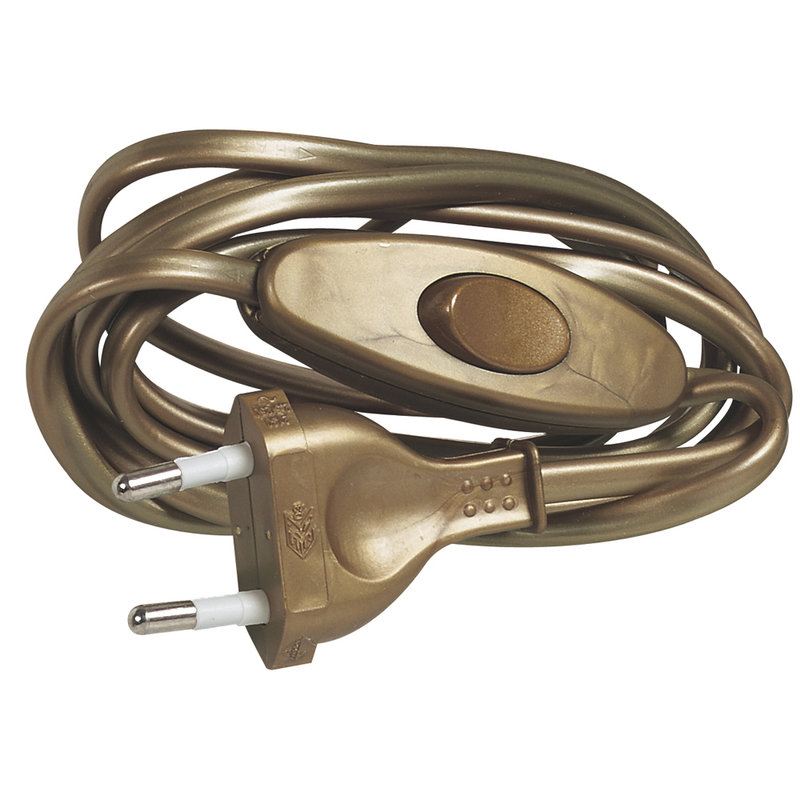 Legrand 091182 - Cordon pré-équipé pour lampe avec fiche mâle et interrupteur 2A - vieil or