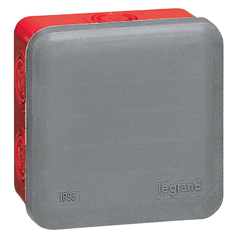 Legrand 092009 - Boîte de dérivation carrée pour presse-étoupe Plexo gris/rouge - 80x80x45mm