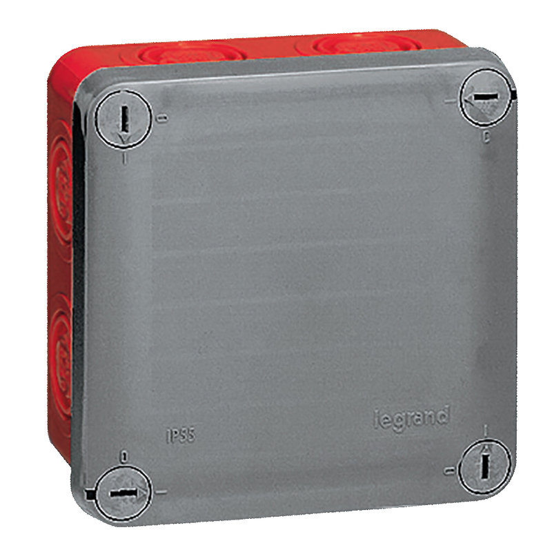 Legrand 092021 - Boîte de dérivation carrée pour presse-étoupe Plexo gris/rouge - 105x105x74mm
