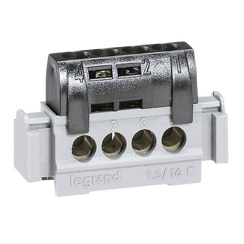 Legrand 092779 - Bornier de phase - 4 bornes pour câble 1,5 à 16 mm² - noir