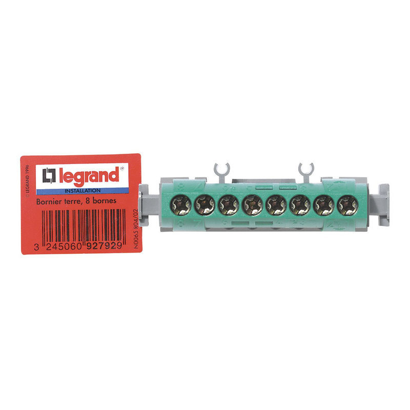 Legrand 092792 - Bornier de terre - 8 bornes pour câble 1,5mm² à 16mm² - vert