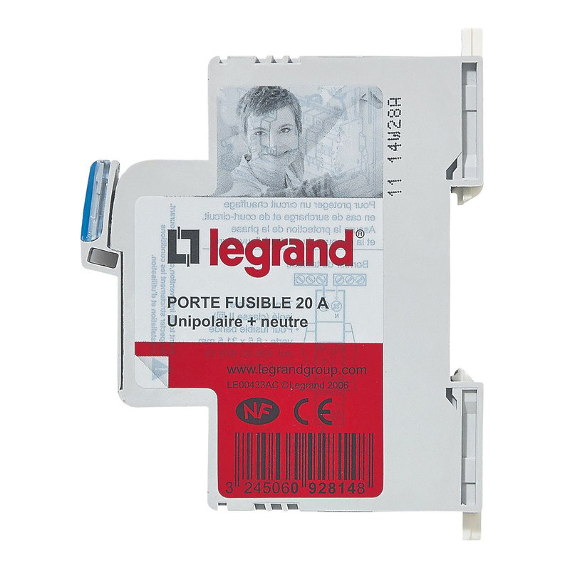 Legrand 092814 - Porte-fusibles 1P+N - 20A - 1 module - pour cartouches 8,5x31,5mm