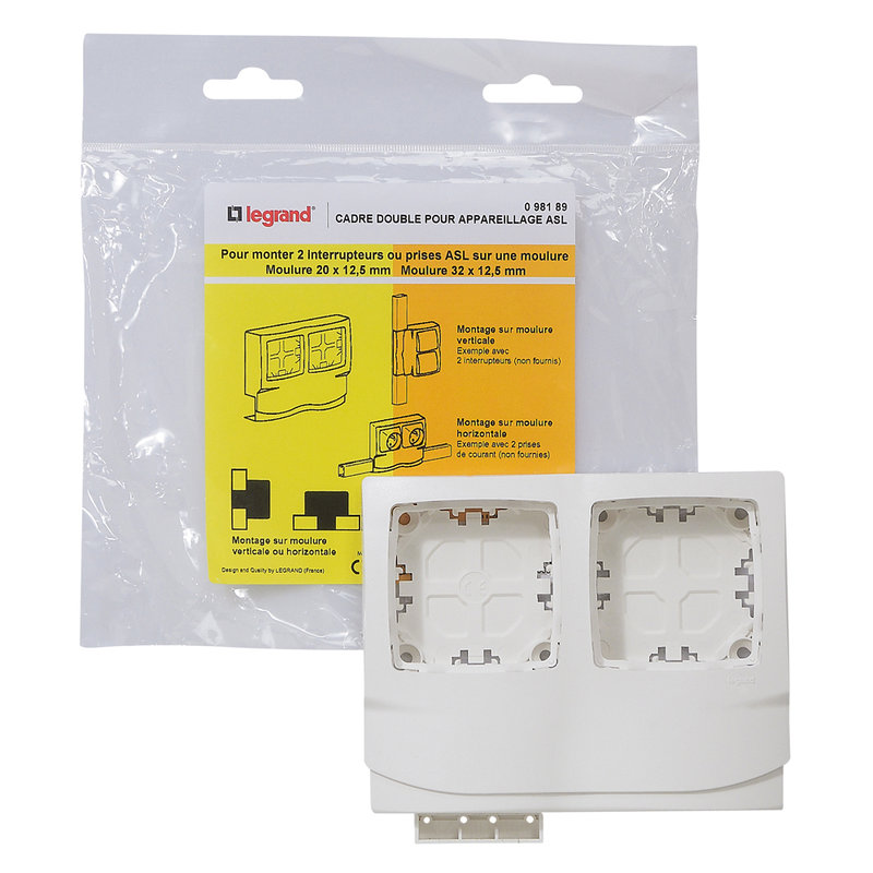 Legrand 098189 - Cadre double pour appareillage saillie pour moulures hauteur 12,5mm