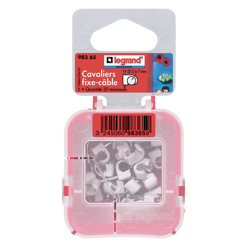 Legrand 098365 - Cavaliers Multifix x 20 - souples - pour câble Ø5mm à Ø7 mm - gris