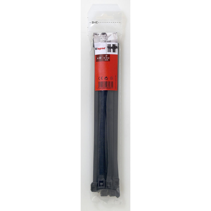 Legrand 098467 - Colliers de serrage intérieur/extérieur x20 - larg. 7,6mm - long. 260mm - noir