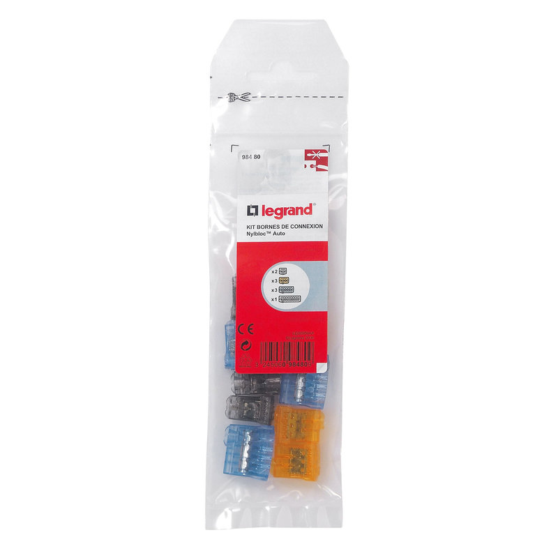 Legrand 098480 - Borne de connexion Nylbloc auto pour fils rigides - kit 9 bornes assorties