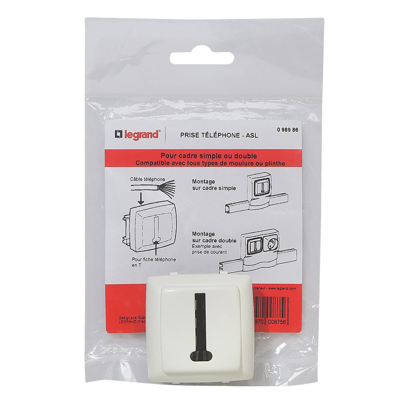 Legrand 098986 - Prise téléphone pour moulure Appareillage Saillie - 8 contacts en T - Blanc