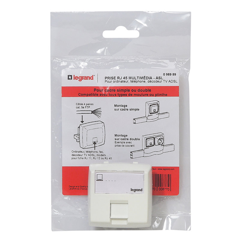 Legrand 098989 - Prise RJ45 multimédia pour moulure Appareillage Saillie - Blanc