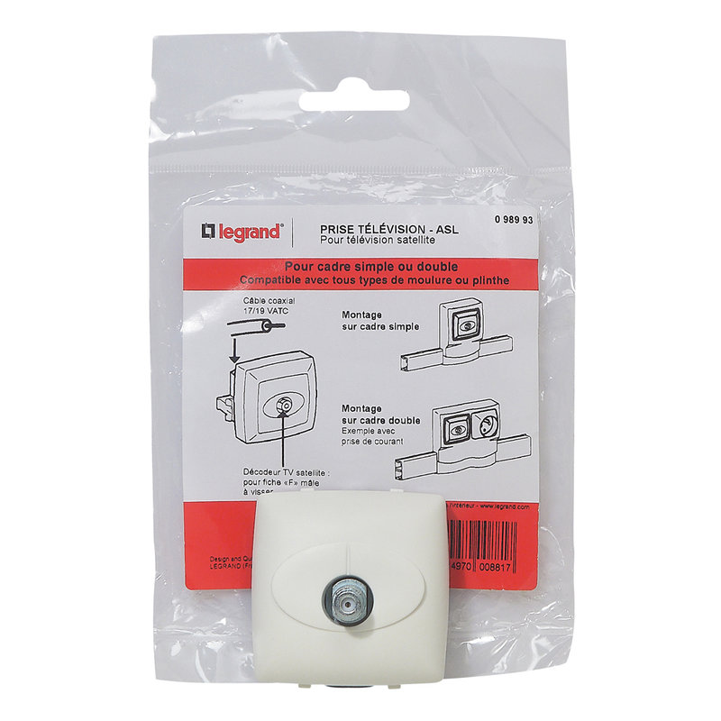 Legrand 098993 - Prise TV pour satellite pour moulure Appareillage Saillie - Blanc