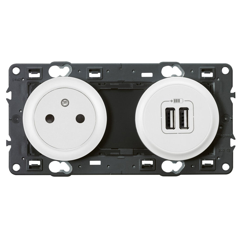 Legrand 099508 - Prise de courant avec terre Céliane Surface et chargeur 2 USB précâblés - blanc