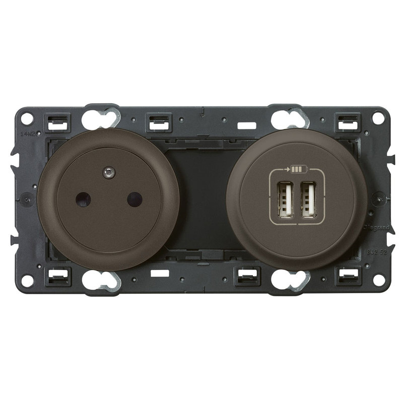 Legrand 099538 - Prise de courant avec terre Céliane Surface et double chargeur USB - Graphite