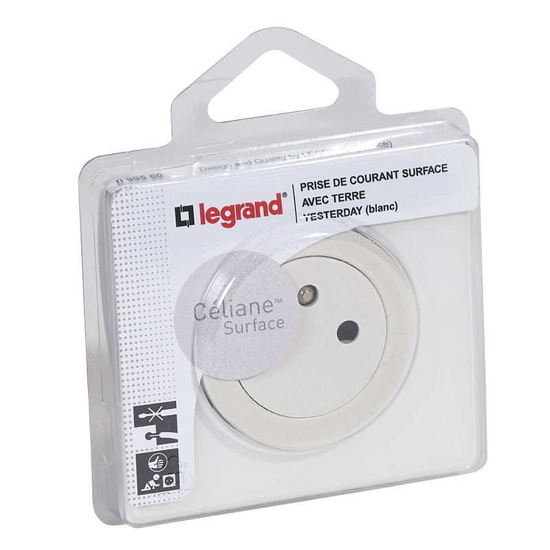 Legrand 099560 - Prise de courant avec terre Céliane Surface avec plaque - blanc