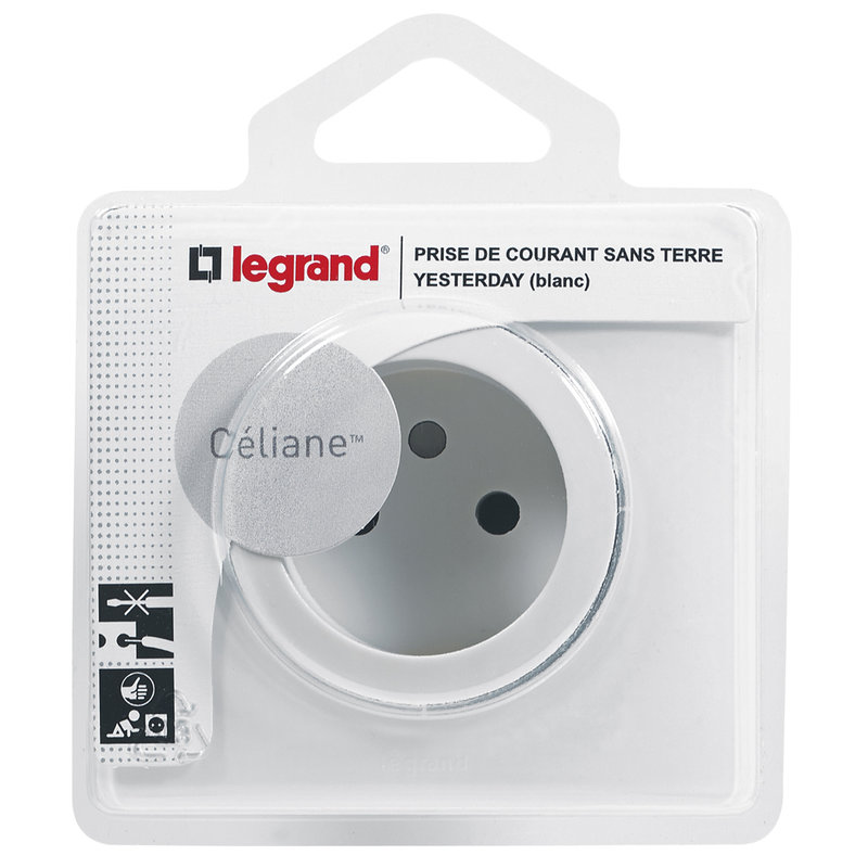 Legrand 099561 - Prise de courant sans terre avec plaque Céliane - Blanc