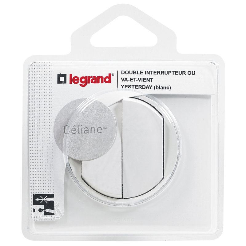Legrand 099566 - Double interrupteur ou va-et-vient avec plaque Céliane Soft - Blanc