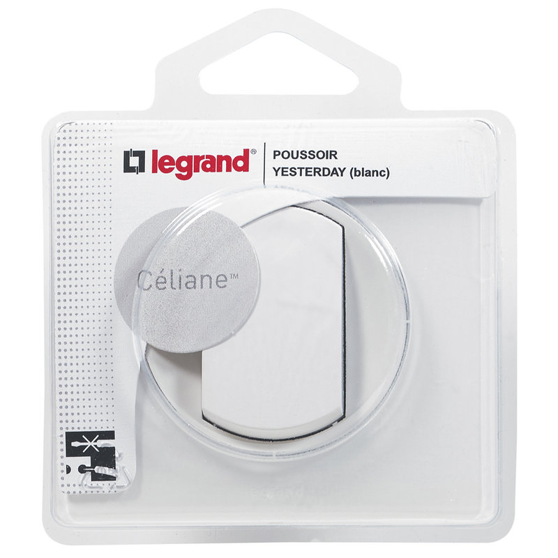 Legrand 099570 - Poussoir avec plaque Céliane Soft - 6A - Blanc
