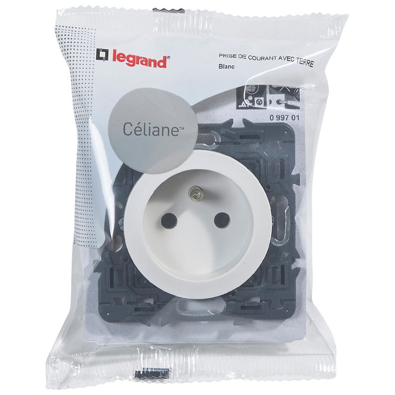 Legrand 099701 - Prise de courant avec terre Céliane - blanc avec support