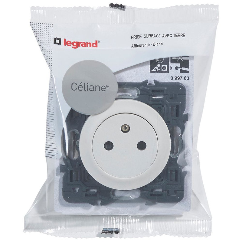 Legrand 099703 - Prise de courant avec terre Céliane Surface - blanc avec support