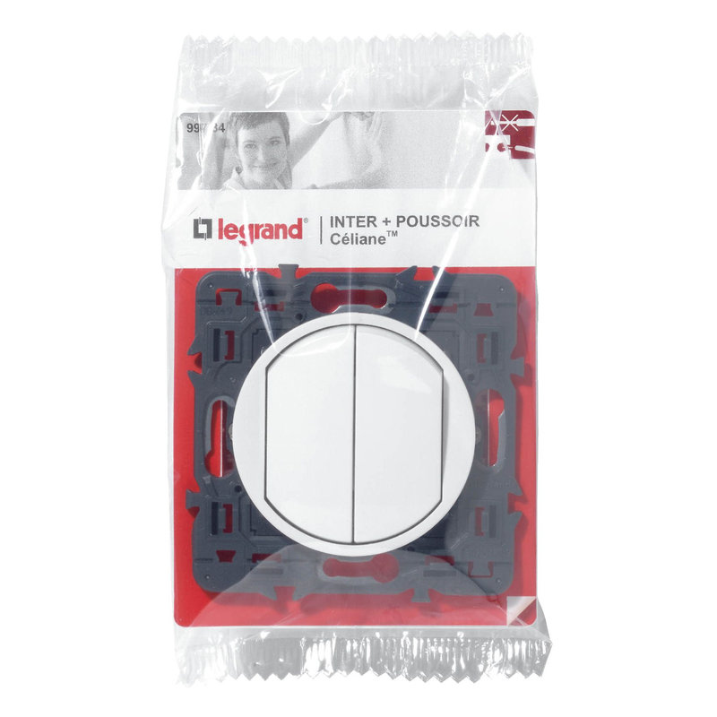 Legrand 099734 - Poussoir + interrupteur ou va-et-vient Céliane Soft - blanc avec support