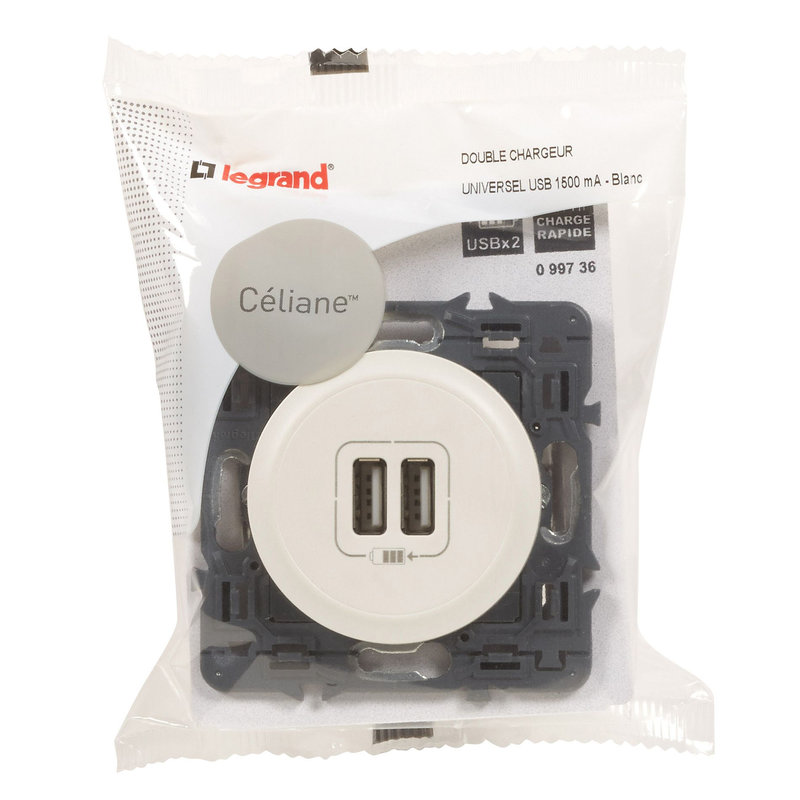 Legrand 099736 - Prise double USB Type-A Céliane 3A - blanc