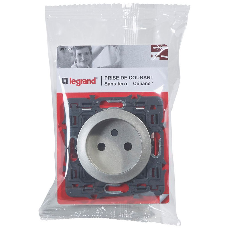 Legrand 099750 - Prise de courant sans terre Céliane - titane avec support