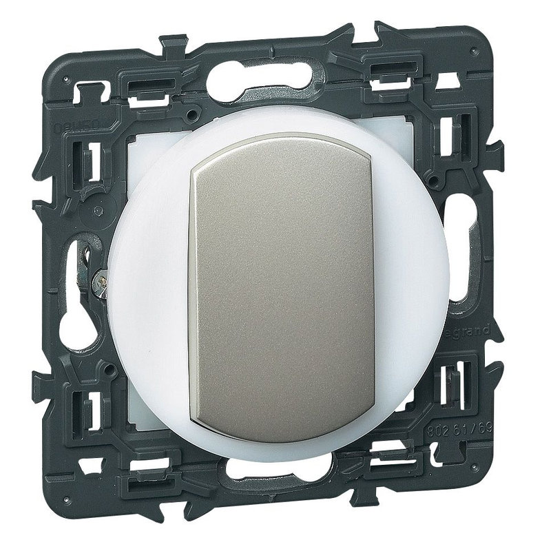 Legrand 099769 - Interrupteur ou va-et-vient à couronne lumineuse Céliane - titane avec support