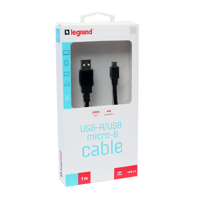Legrand 090986 - Cordon USB 2.0 mâle vers micro B mâle - 1m