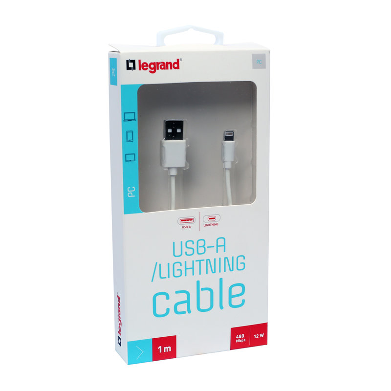 Legrand 090987 - Cordon USB Type-A mâle vers lightning mâle - 1m