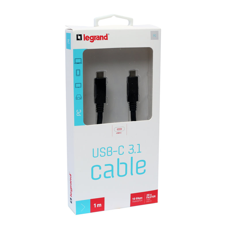 Legrand 090988 - Cordon USB 3.1 Type-C mâle vers USB 3.1 Type-C- 1m