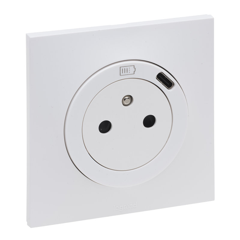 Legrand 091345 - Prise de courant avec chargeur USB Type-C Neptune complet - blanc