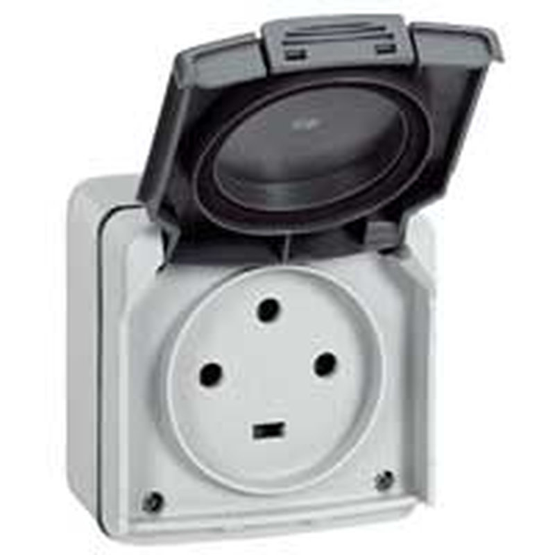 Legrand 091656 - Prise étanche 3P+T 20A Plexo complet IP55 saillie - gris