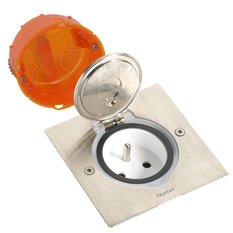 Legrand 092110 - Prise de sol inox étanche IP44 avec clapet de protection + boite à encastrer