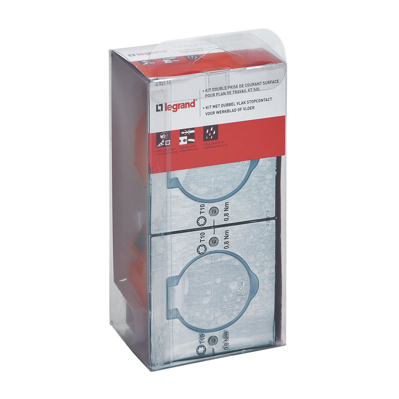 Legrand 092111 - Double prise de sol inox étanche IP44 clapet de protection + boite à encastrer