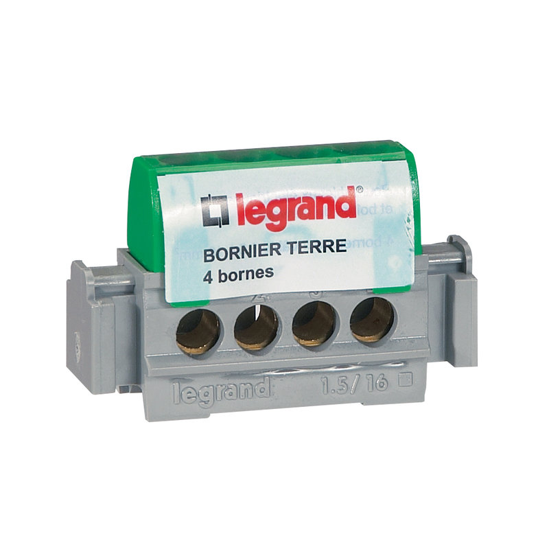 Legrand 092781 - Bornier de terre - 4 bornes pour câble 1,5 à 16 mm² - vert
