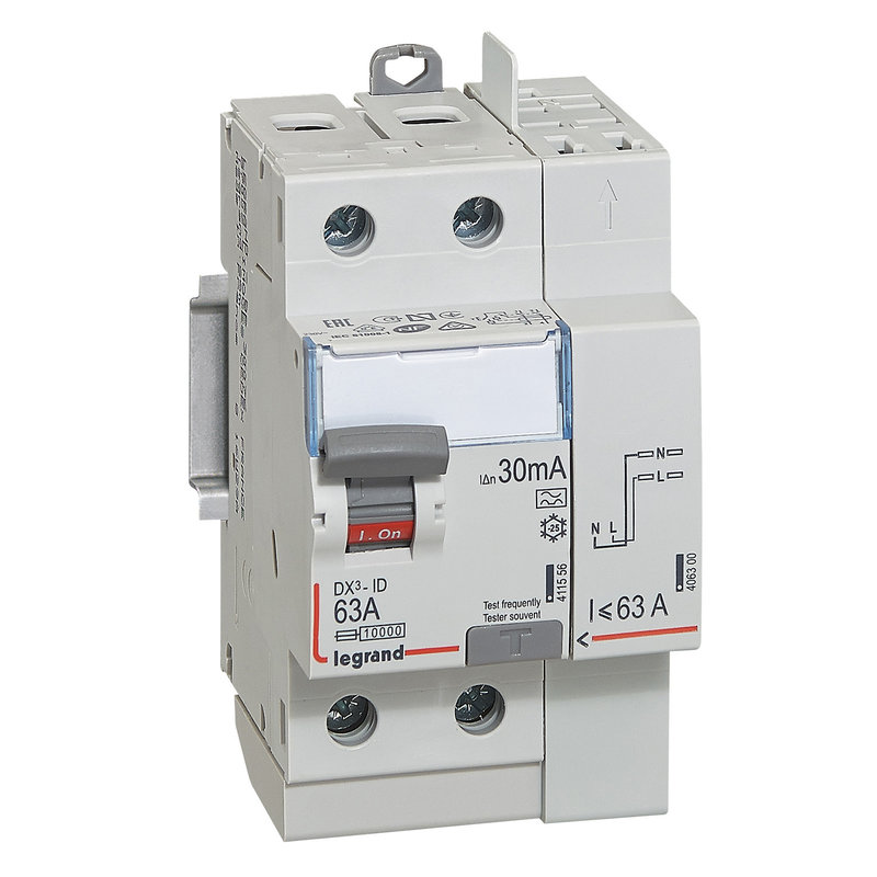 Legrand 092899 - Interrupteur différentiel bipolaire - type A 30 mA arrivée haut/départ haut 63 A