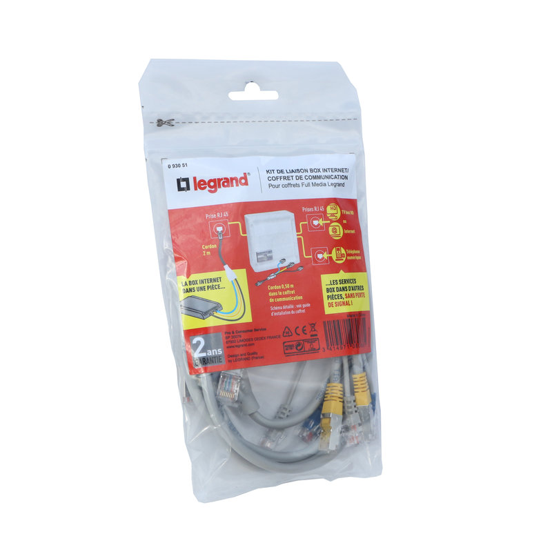Legrand 093051 - Kit 2 cordons pour connecter la box sur les prises RJ45 et affecter le coffret