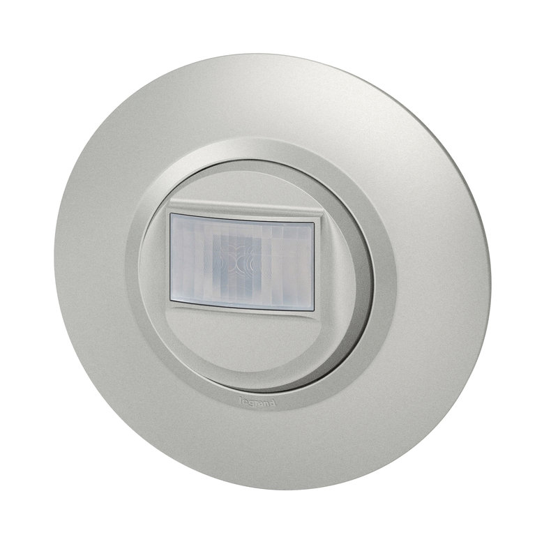 Legrand 095074 - Détecteur mural dooxie 2 fils avec plaque ronde alu bague effet chrome