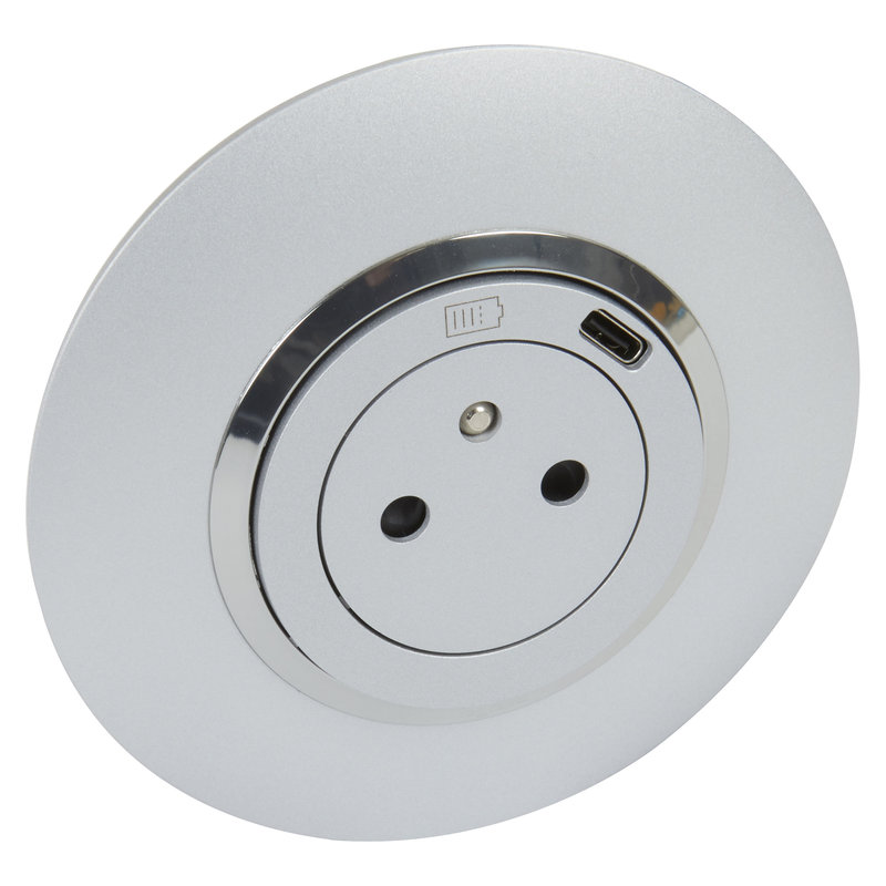 Legrand 095076 - Prise de courant Surface avec chargeur USB Type-C dooxie plaque ronde - alu