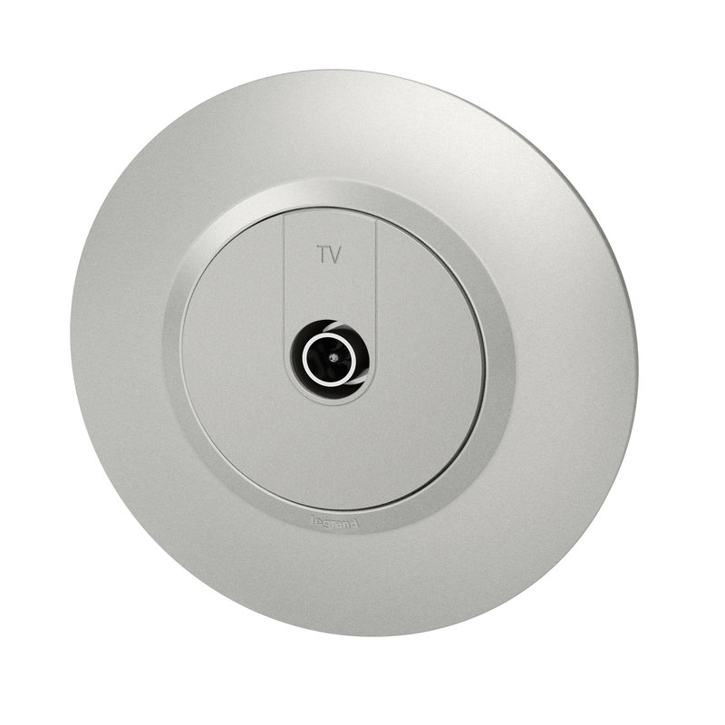 Legrand 095077 - Prise TV étoile blindée dooxie avec plaque ronde alu bague effet chrome