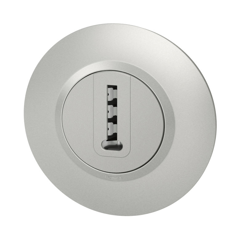 Legrand 095078 - Prise téléphone en T dooxie avec plaque ronde alu avec bague effet chrome