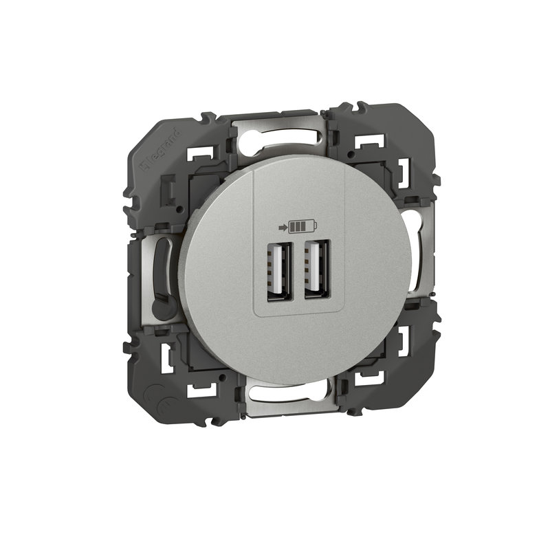 Legrand 095257 - Prise double USB dooxie Type-A 3A finition alu - sachet