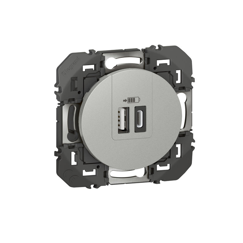 Legrand 095258 - Prise double USB dooxie Type-A + Type-C 3A finition alu - sachet