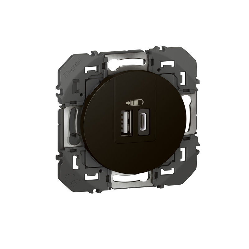 Legrand 600549 - Double chargeur USB 1 Type-A + 1 Type-C dooxie 3A - noir