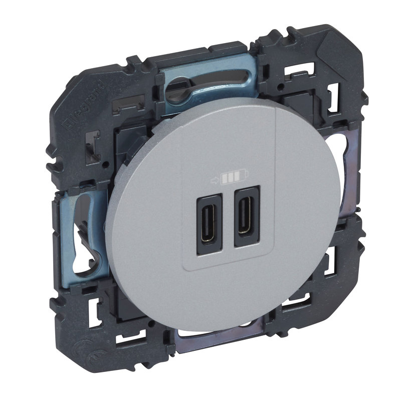 Legrand 095295 - Prise double USB Type-C dooxie 3A finition alu